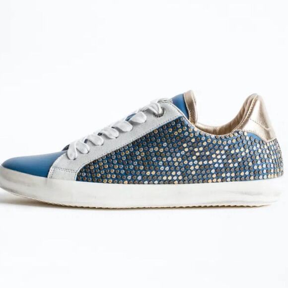 Zadig & Voltaire Blue Leather Studded Low-Top Sneakers EU 37 - Picture 1 of 13